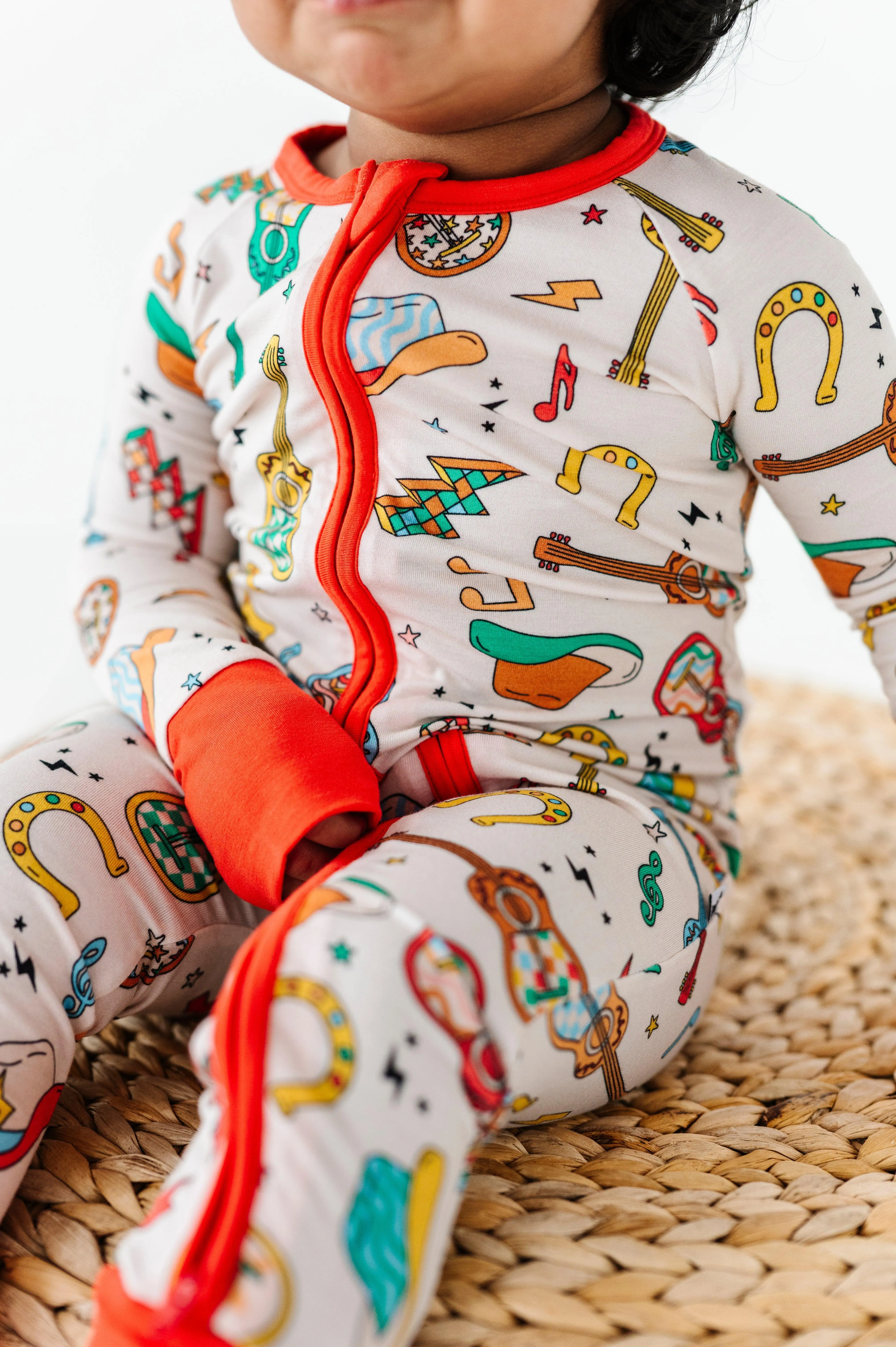 Cowboy-Themed Baby Bamboo Pajamas: Soft and Eco-Friendly Guitar Print Sleepwear for Infants