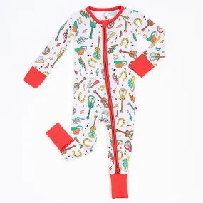Cowboy-Themed Baby Bamboo Pajamas: Soft and Eco-Friendly Guitar Print Sleepwear for Infants