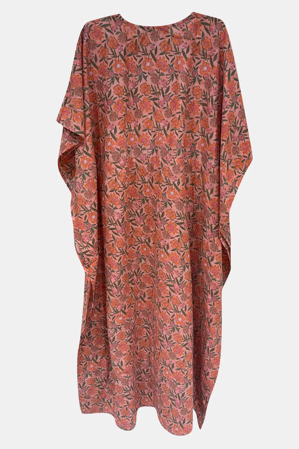 Naidu Hall  Round Neck Kaftan Style Printed Nighty-Black - Peach  - NT66