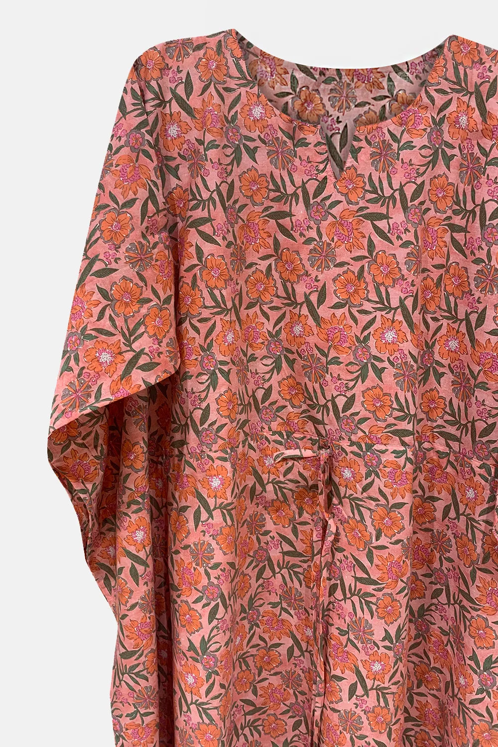 Naidu Hall  Round Neck Kaftan Style Printed Nighty-Black - Peach  - NT66