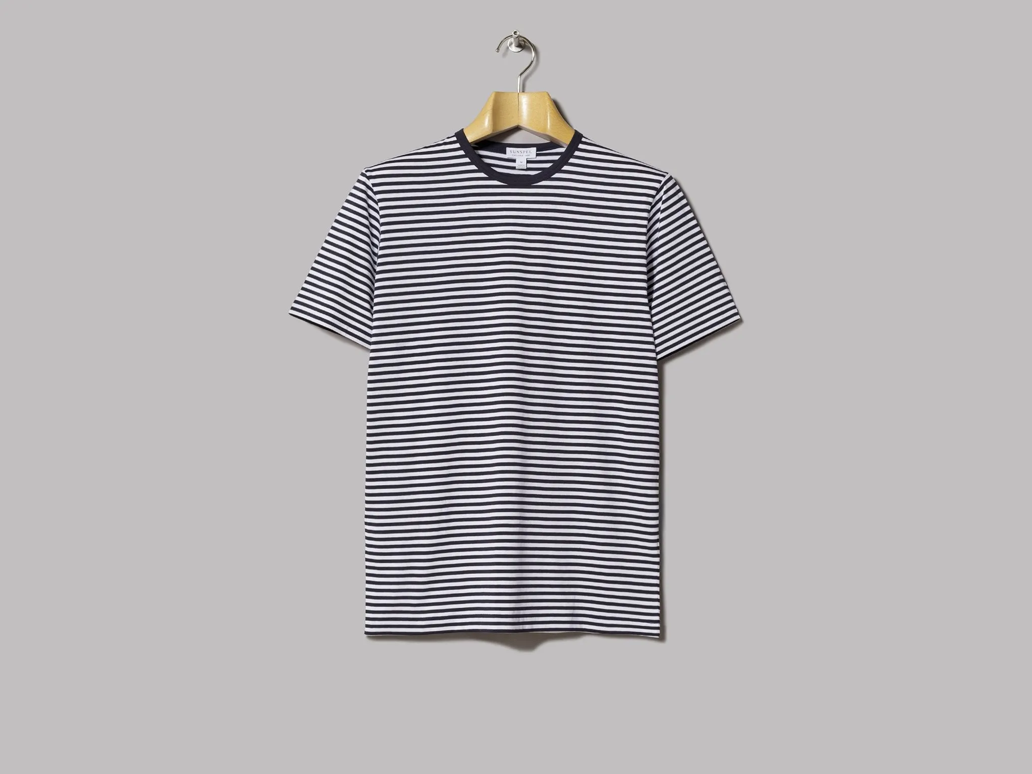 Sunspel Crew Neck T-Shirt (White / Navy)