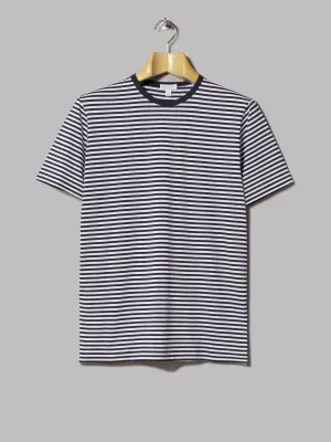Sunspel Crew Neck T-Shirt (White / Navy)