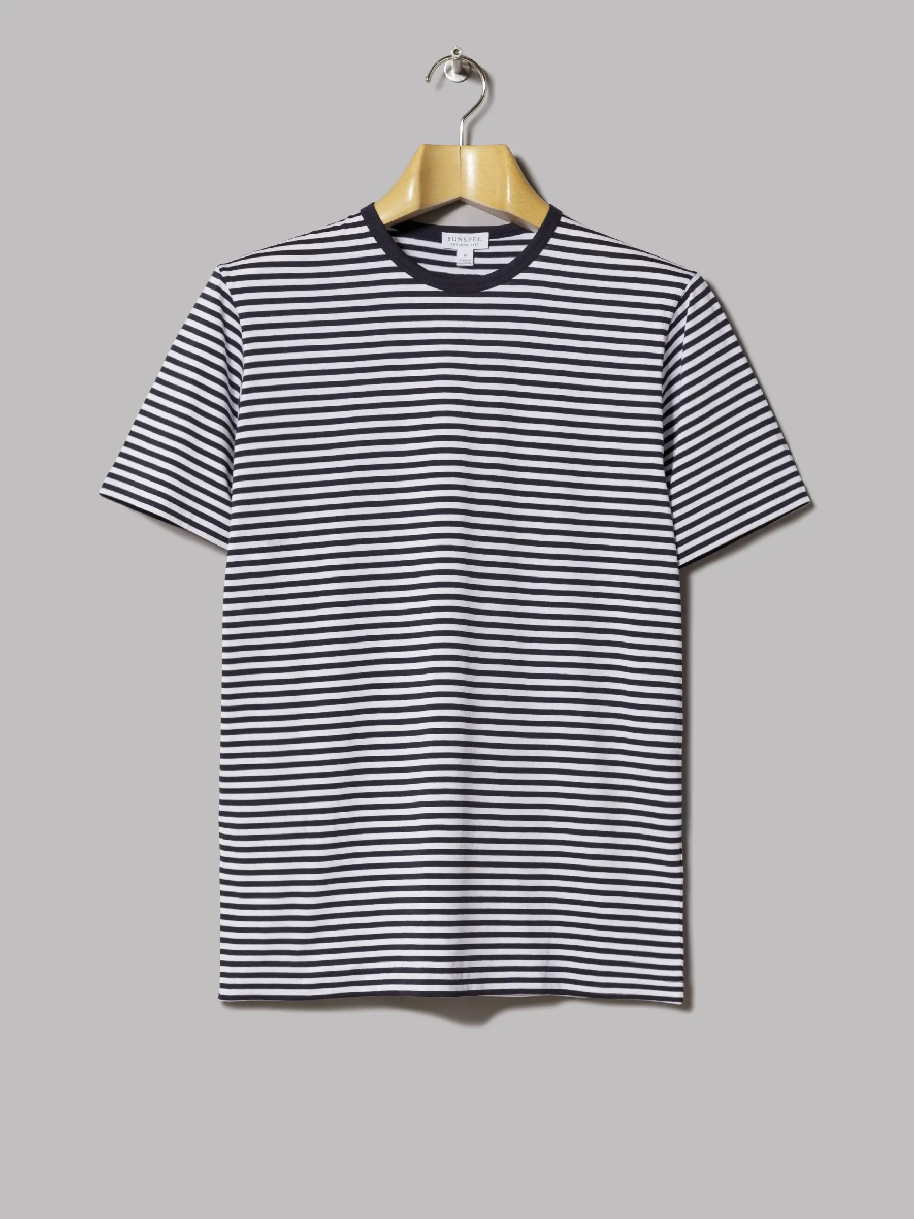Sunspel Crew Neck T-Shirt (White / Navy)